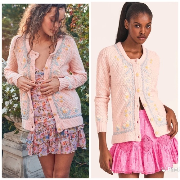 LoveShackFancy Sweaters - Loveshackfancy Naj Cardigan Size Small‎ Floral Embroidered Pink Girly